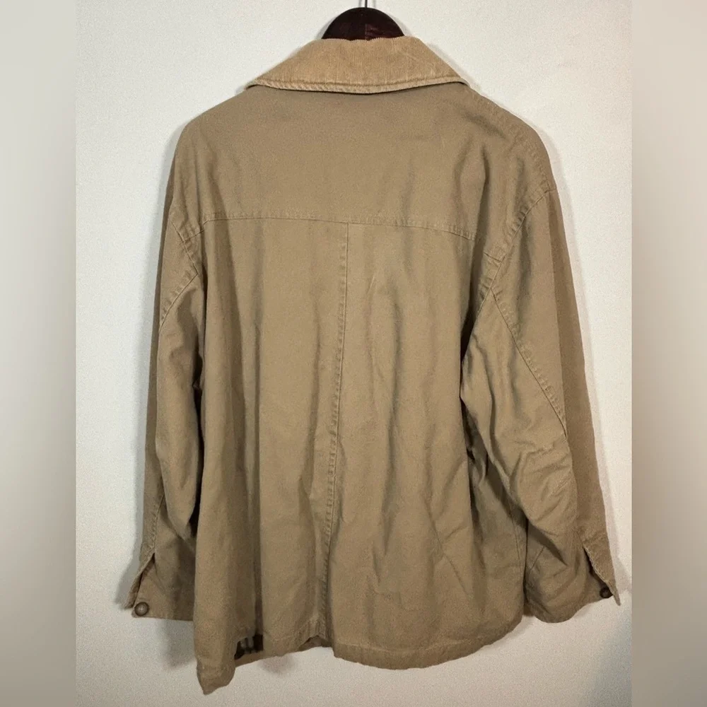 American Eagle Canvas Barn Jacket XL Tan Corduroy Collar Plaid Lined